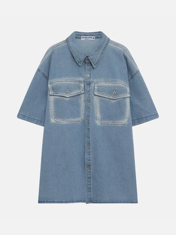 Aelfric Eden Gradient Pockets Washed Denim Short Sleeve Shirts sold by Aelfric Eden