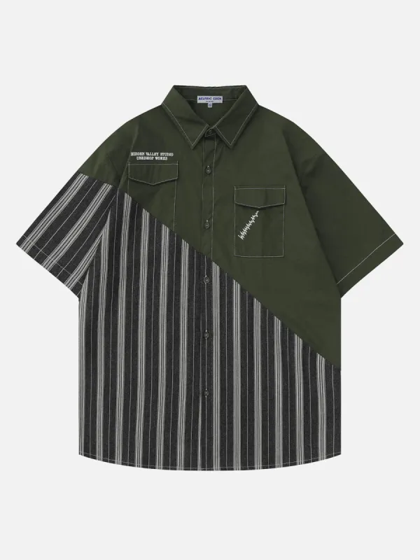 Aelfric Eden Stripes Patchwork Short Sleeve Shirts sold by Aelfric Eden