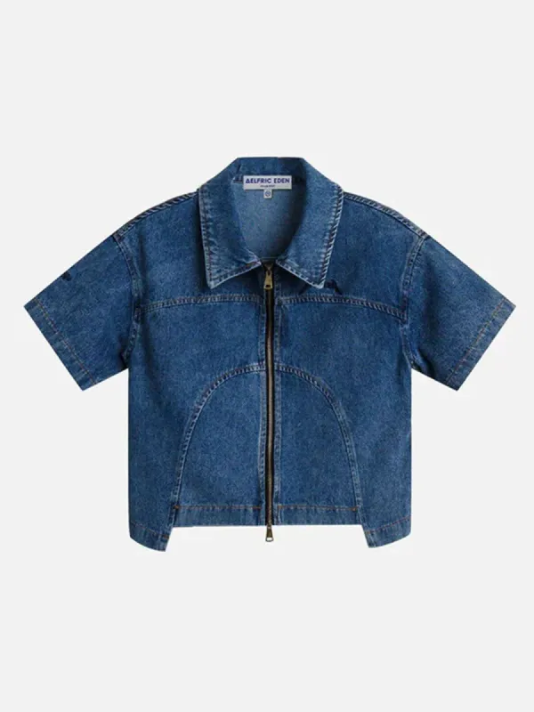 Vintage Double Zip Denim Short Sleeve Shirt sold by Aelfric Eden