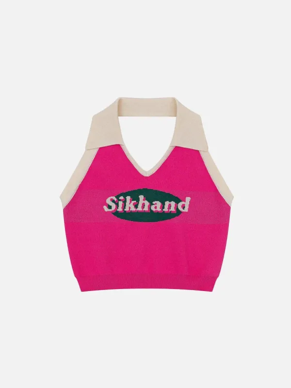 Halter Neck Lapel Knit Camis Top sold by Aelfric Eden