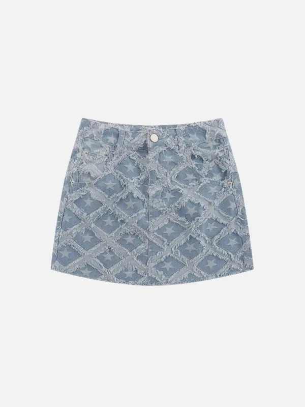 US ONLY)Aelfric Eden Fringe Wrinkle Washed Denim Skirt