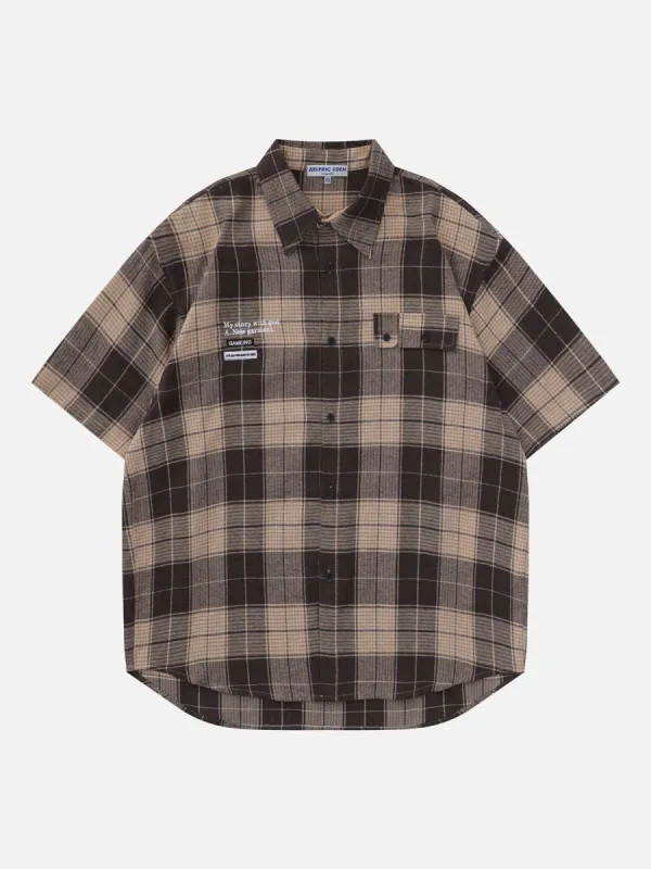Embroidered Letters Check Short Sleeve Shirts sold by Aelfric Eden