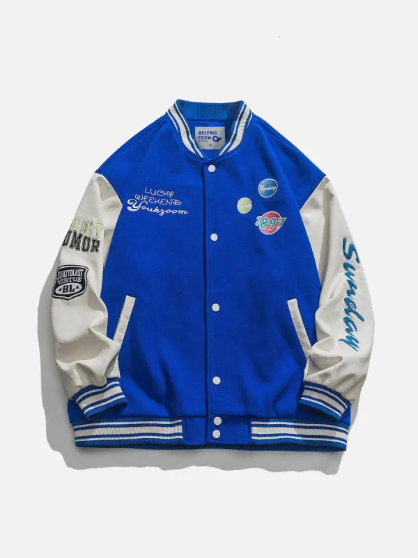 Aelfric Eden Embroidered Flocked Varsity Jacket sold by Aelfric Eden