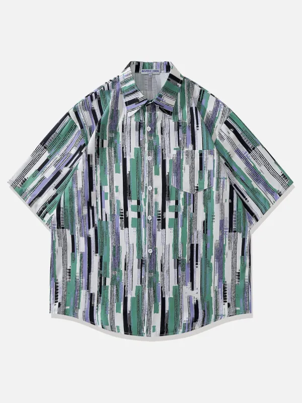 Aelfric Eden Contrast Geometric Stripe Short Sleeve Shirts sold by Aelfric Eden