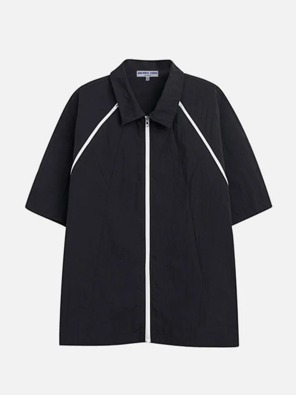 Aelfric Eden Simple ZIP UP Splicing Short Sleeve Shirts sold by Aelfric Eden