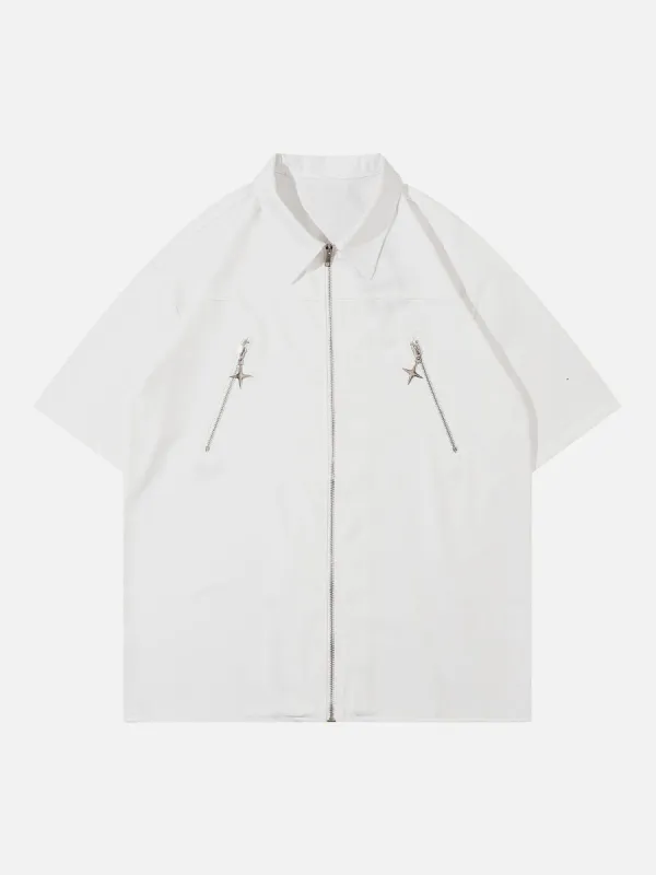 Aelfric Eden Solid Color Zip Up Short Sleeve Shirt sold by Aelfric Eden