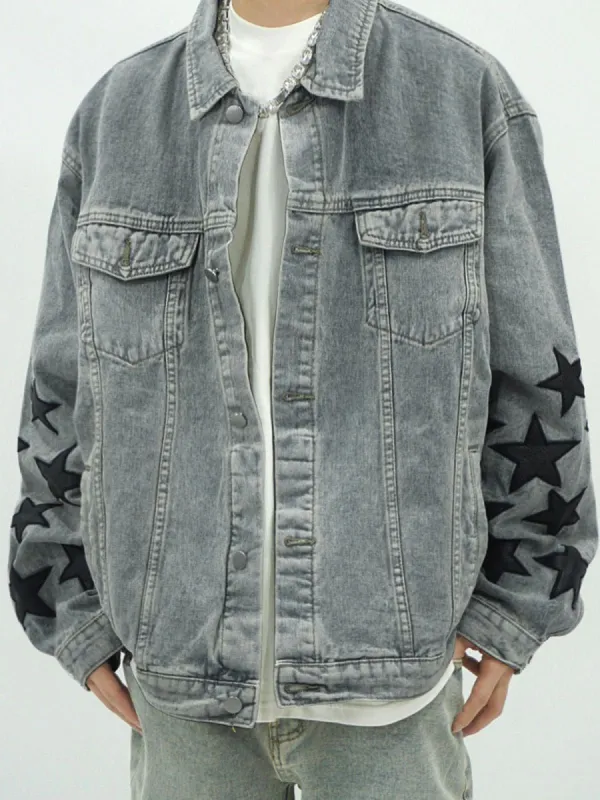 Aelfric Eden Star Leather Embroidery Denim Jacket sold by Aelfric Eden