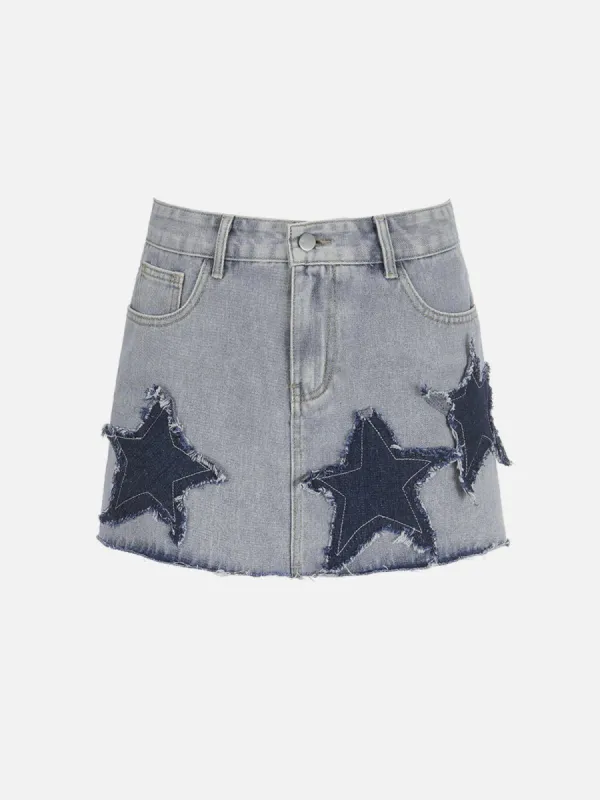 ◆Aelfric Eden◆Fringe Patchwork デニムスカート 送料込 US ONLY)Aelfric Eden Fringe Wrinkle Washed Denim Skirt