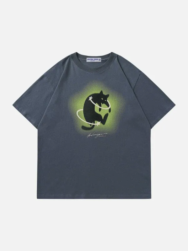 【Aelfric Eden】カンパニュラ キャット グラフィティ Tシャツ Aelfric Eden Campanula Cat Graffiti Graphic Tee | Parallel