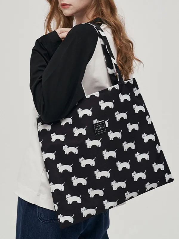 Cat Print Canvas Shoulder Bag sold by Aelfric Eden