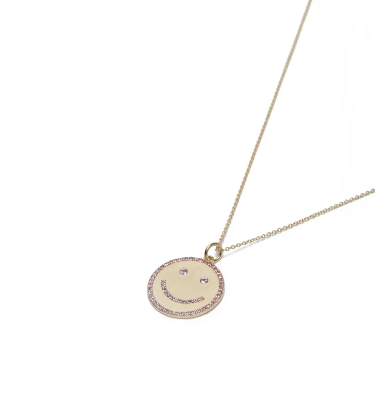 THE SEMI PAVÉ HAPPY FACE PENDANT sold by Lisa Gozlan