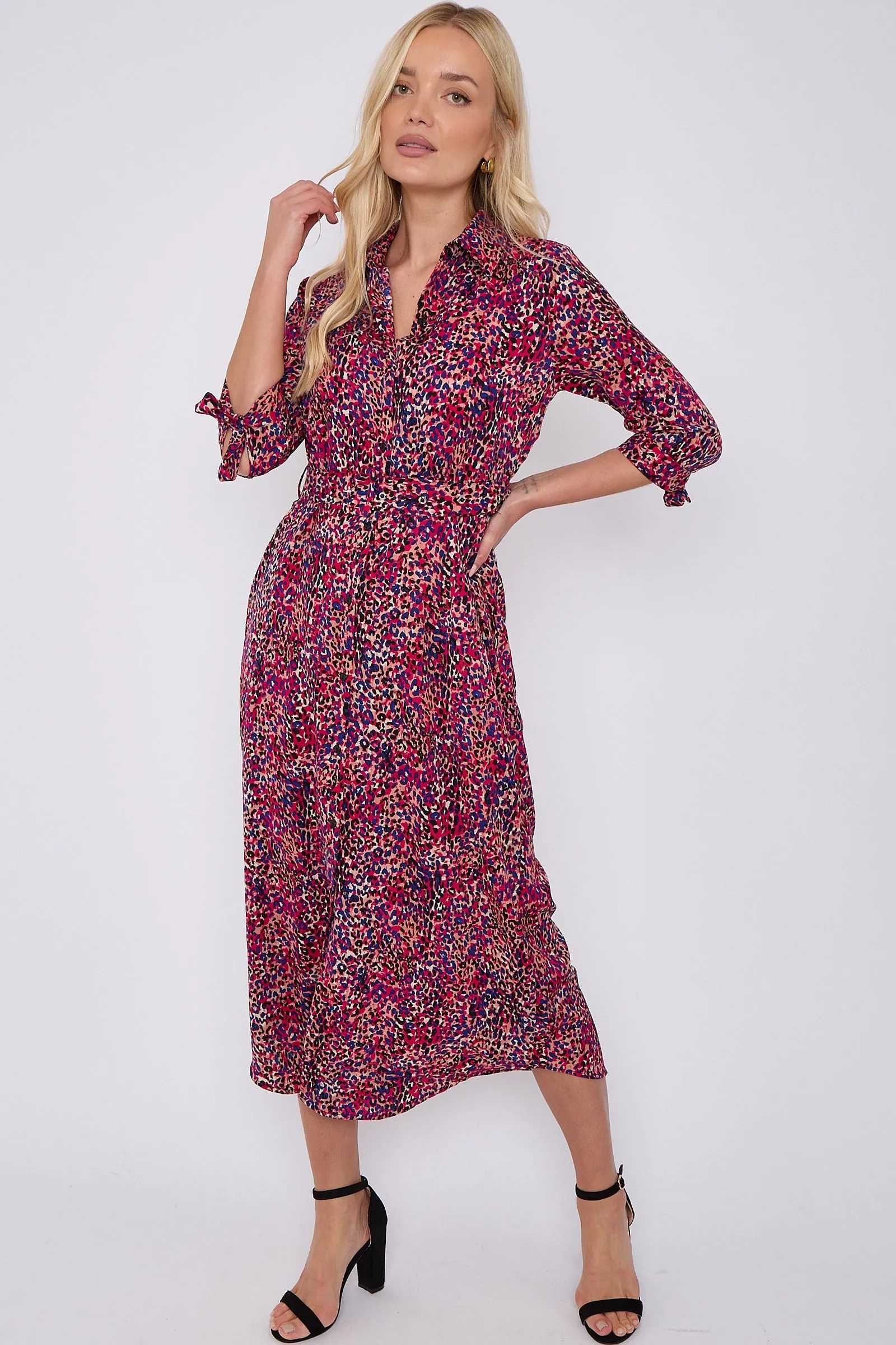 Purple Leopard Print Half Sleeve Belted Maxi Shirt Dress by LOVE SUNSHINE sold by Goddiva product image thumbnail 4