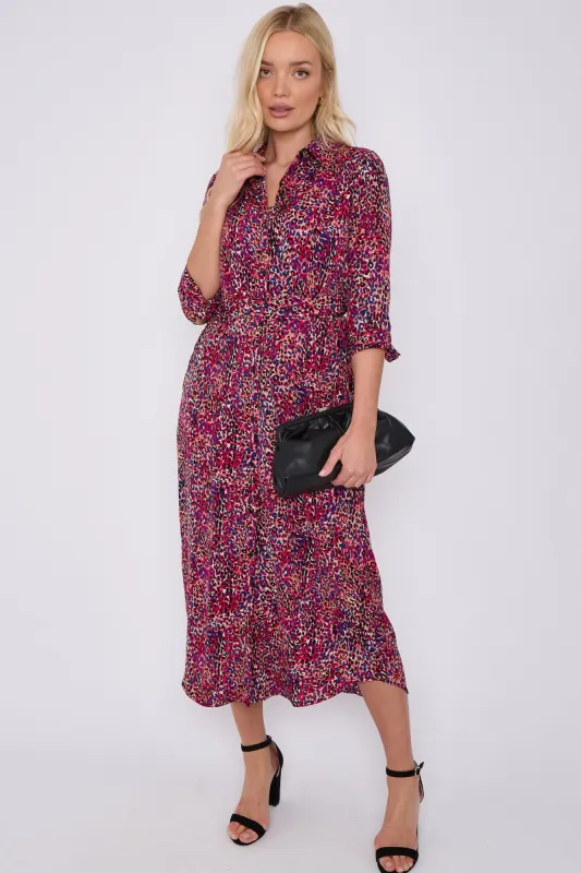 Purple Leopard Print Half Sleeve Belted Maxi Shirt Dress by LOVE SUNSHINE sold by Goddiva
