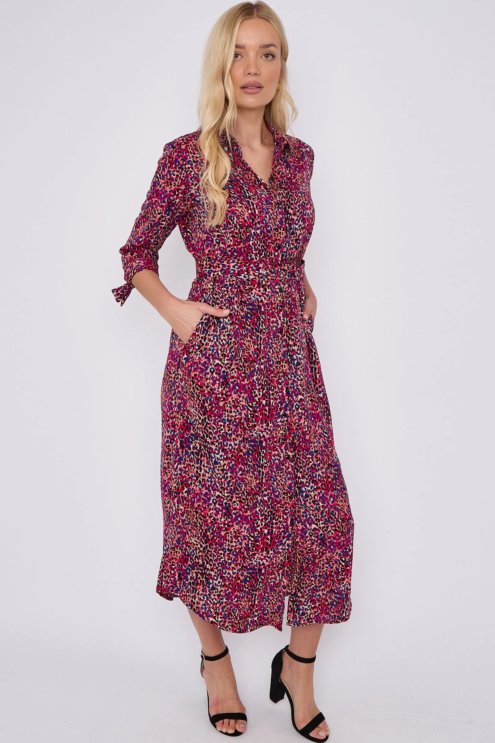 Purple Leopard Print Half Sleeve Belted Maxi Shirt Dress by LOVE SUNSHINE sold by Goddiva product image thumbnail 5