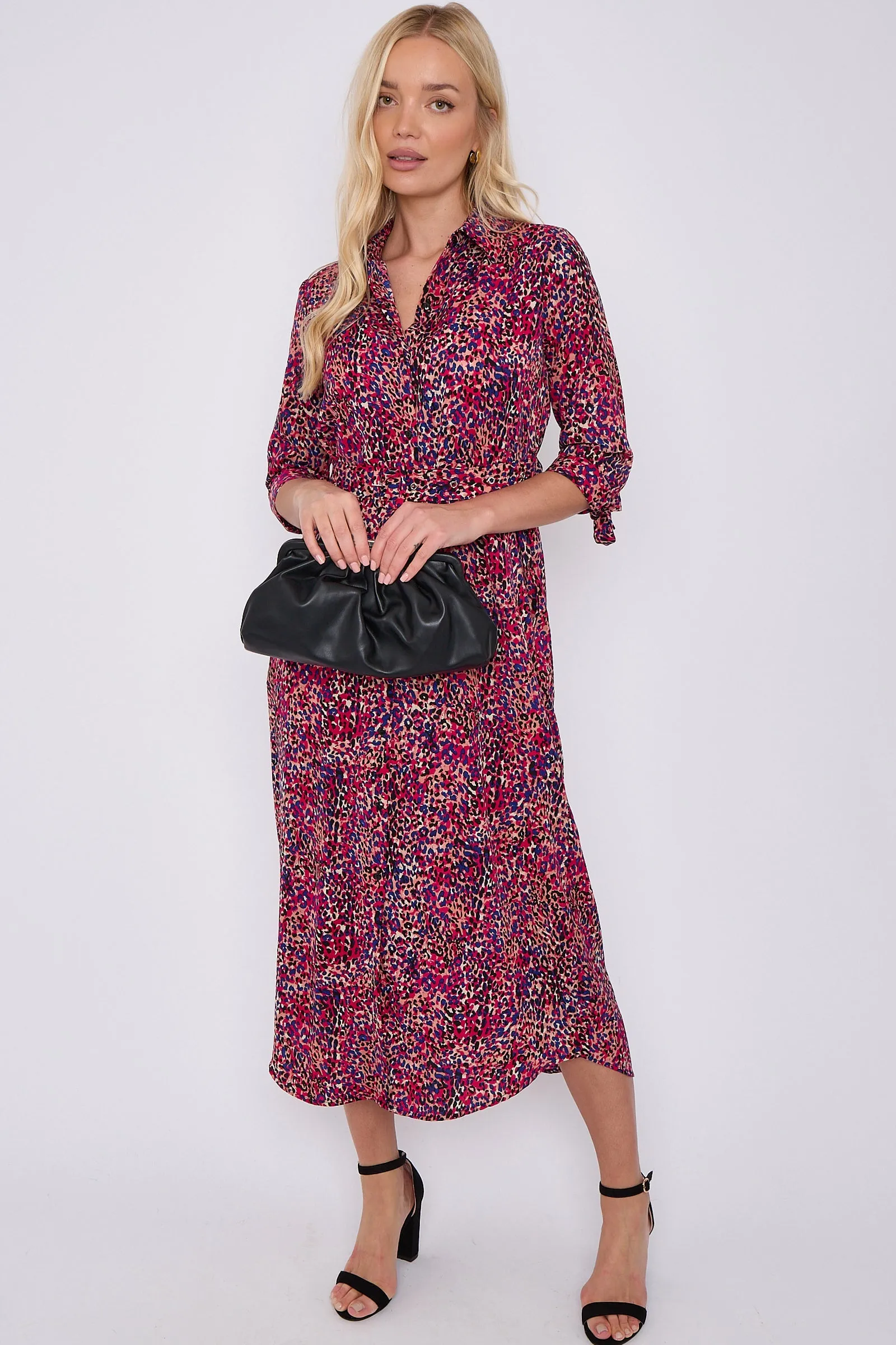 Purple Leopard Print Half Sleeve Belted Maxi Shirt Dress by LOVE SUNSHINE sold by Goddiva product image thumbnail 2