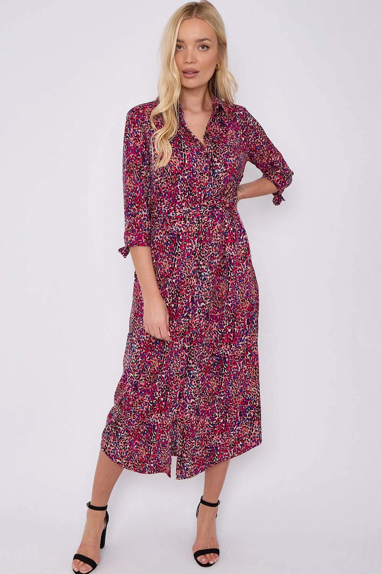 Purple Leopard Print Half Sleeve Belted Maxi Shirt Dress by LOVE SUNSHINE sold by Goddiva product image thumbnail 3