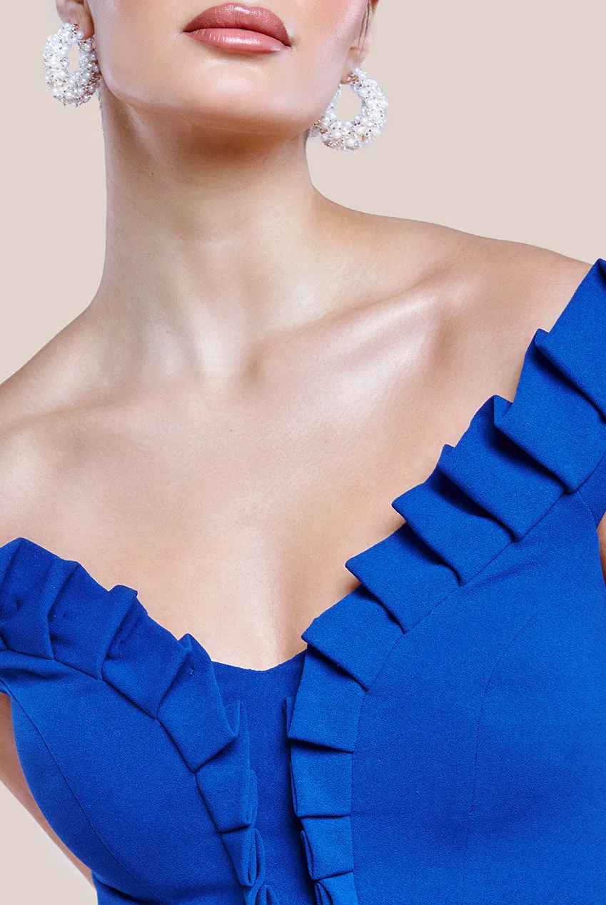 Off The Shoulder Frill Bodice Midi Dress - Royal Blue by Goddiva sold by Goddiva product image thumbnail 3