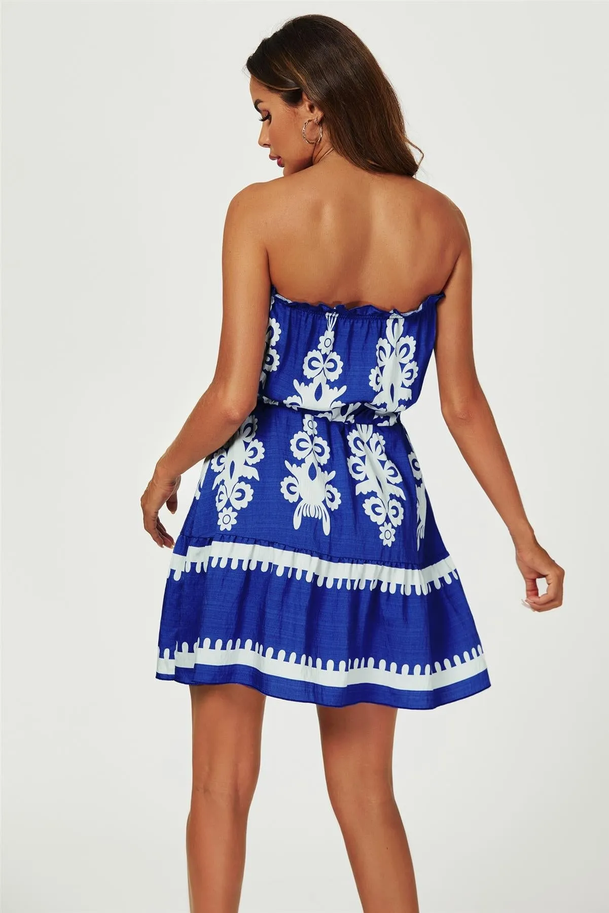 FS Collection Printed Broderie Strapless Mini Dress In Blue sold by Goddiva product image thumbnail 3