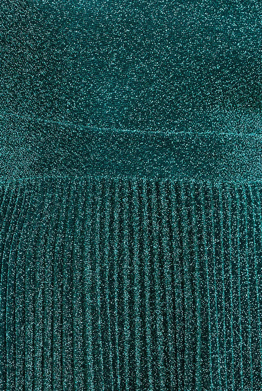 Tie Back Pleated Lurex Skater Midi Dress - Emerald by Goddiva sold by Goddiva product image thumbnail 5