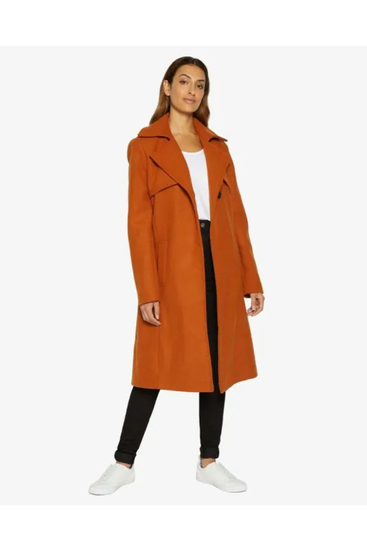 De La Creme Fashions Dina Lapel Collar Duster Coat With Belt sold by Goddiva