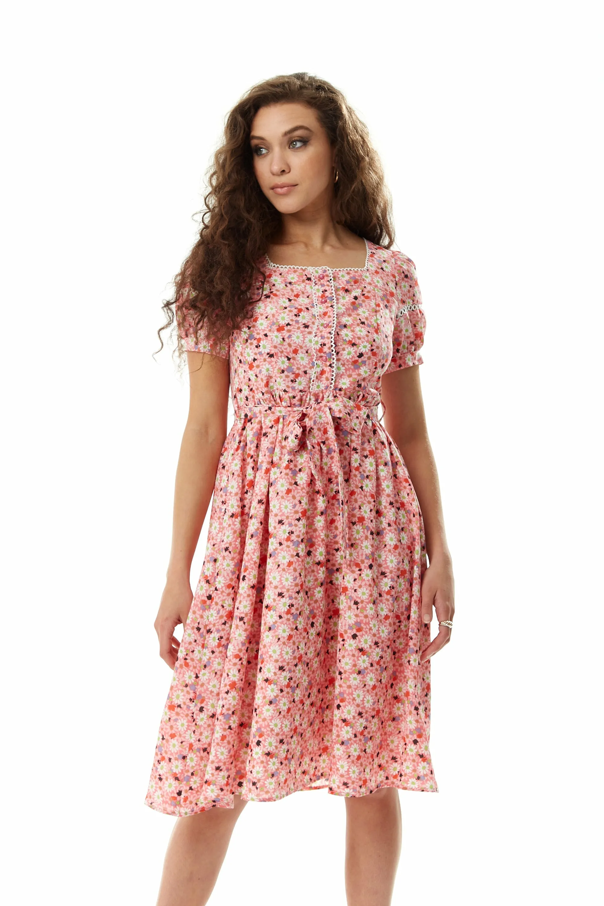 Liquorish Pink Floral Midi Dress With Trim Lace Details sold by Goddiva product image thumbnail 2