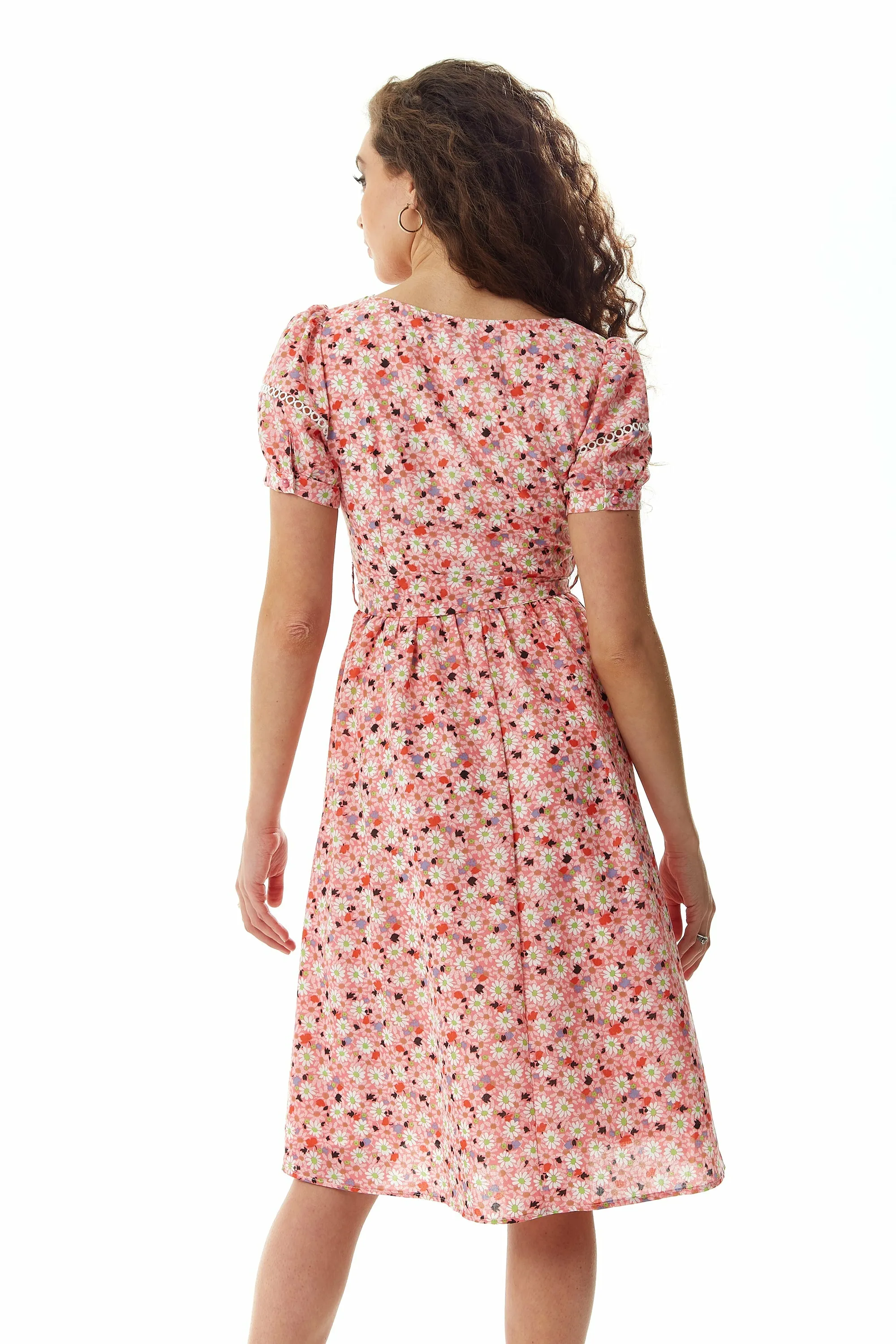 Liquorish Pink Floral Midi Dress With Trim Lace Details sold by Goddiva product image thumbnail 4