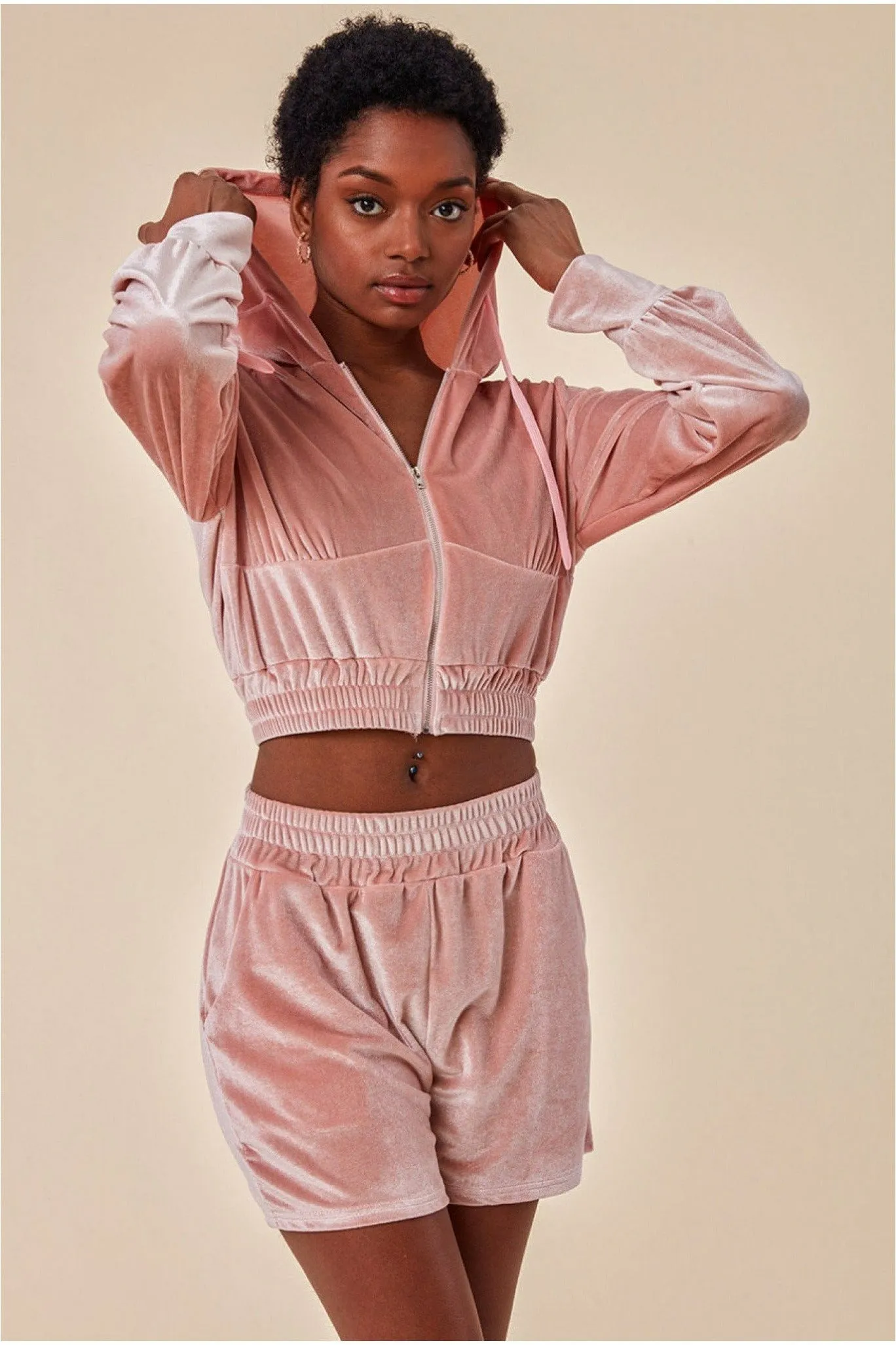 Velour Hoodie & Short Set - Pink by Cosmochic sold by Goddiva product image thumbnail 2