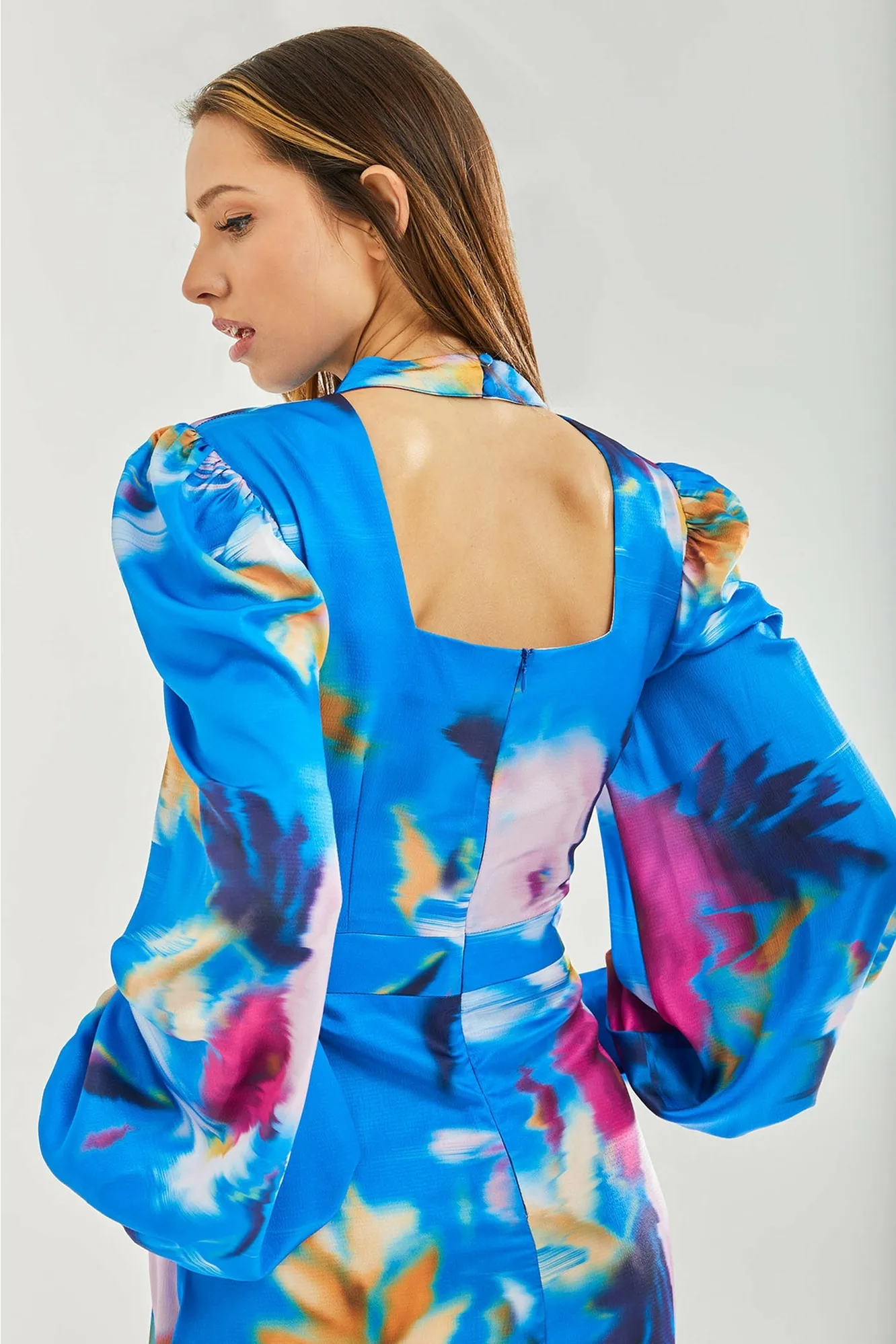 Liquorish Blue Floral Satin Cut Out Back Midi Dress sold by Goddiva product image thumbnail 4