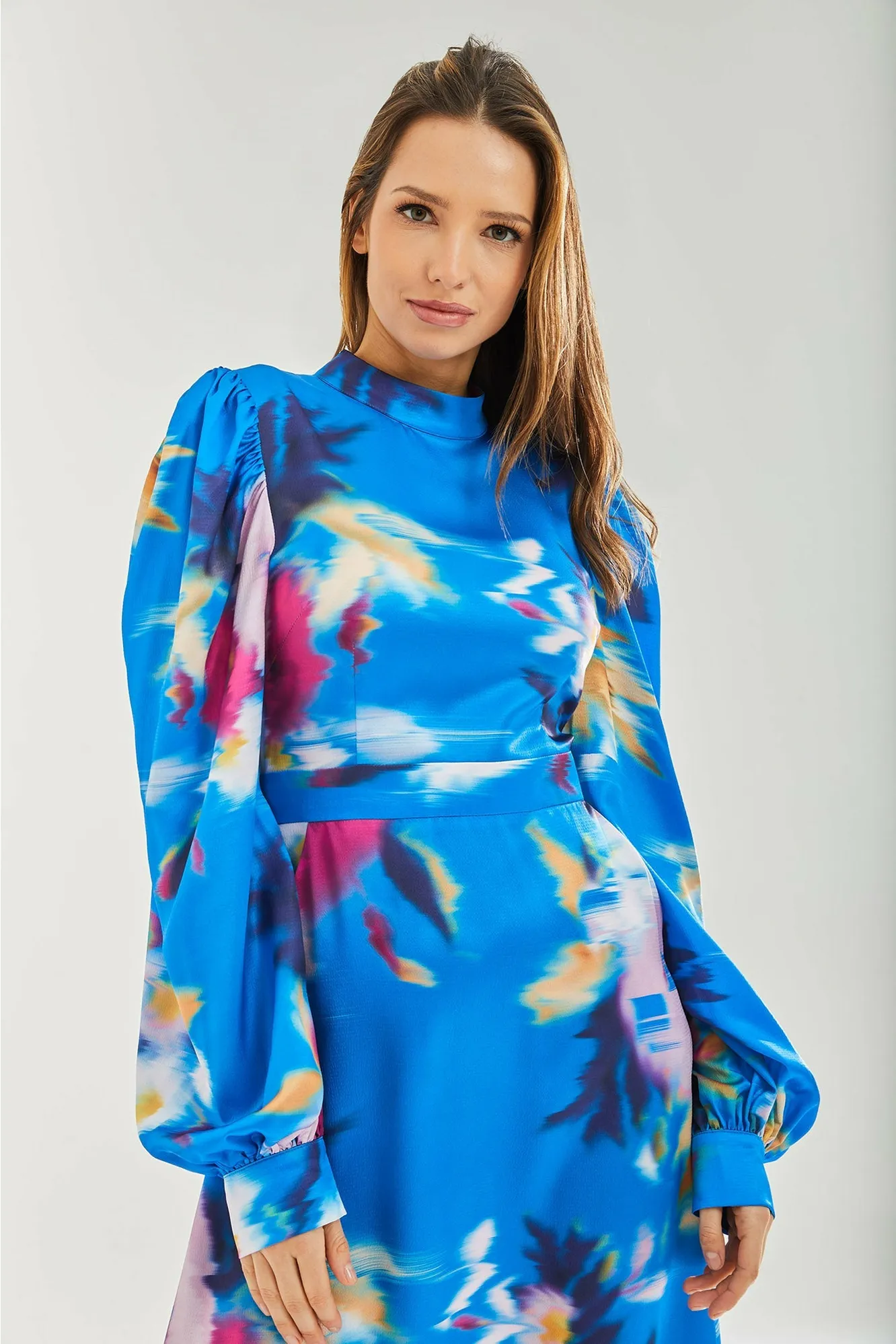 Liquorish Blue Floral Satin Cut Out Back Midi Dress sold by Goddiva product image thumbnail 5