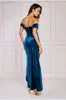 Draped Shoulder Velvet Corset Maxi Dress - Teal Blue by Goddiva sold by Goddiva