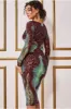 Contrast Sequin Long Sleeve Midi Dress - Wine by Goddiva sold by Goddiva