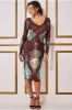 Contrast Sequin Long Sleeve Midi Dress - Wine by Goddiva sold by Goddiva