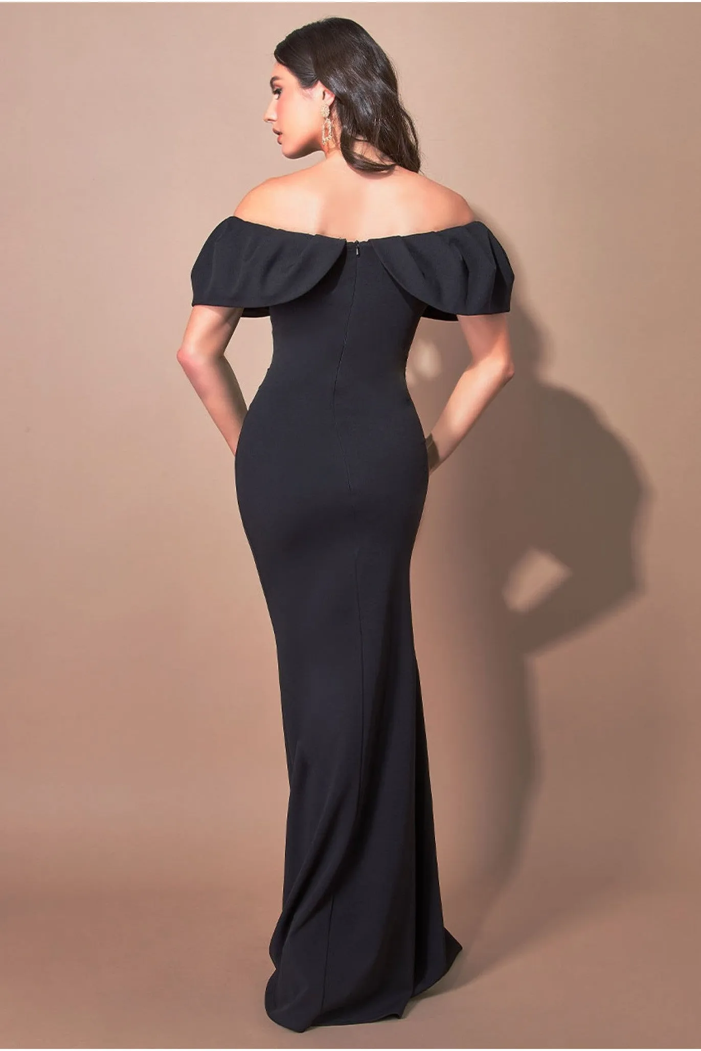 Scuba Crepe Pleated Bardot Maxi - Black by Goddiva sold by Goddiva product image thumbnail 2