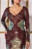 Contrast Sequin Long Sleeve Midi Dress - Wine by Goddiva sold by Goddiva