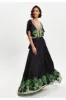 Leaf Printed V Neck Back Detail A Line Maxi Dress by Liquorish sold by Goddiva