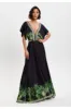 Leaf Printed V Neck Back Detail A Line Maxi Dress by Liquorish sold by Goddiva