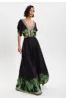 Leaf Printed V Neck Back Detail A Line Maxi Dress by Liquorish sold by Goddiva