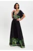 Leaf Printed V Neck Back Detail A Line Maxi Dress by Liquorish sold by Goddiva