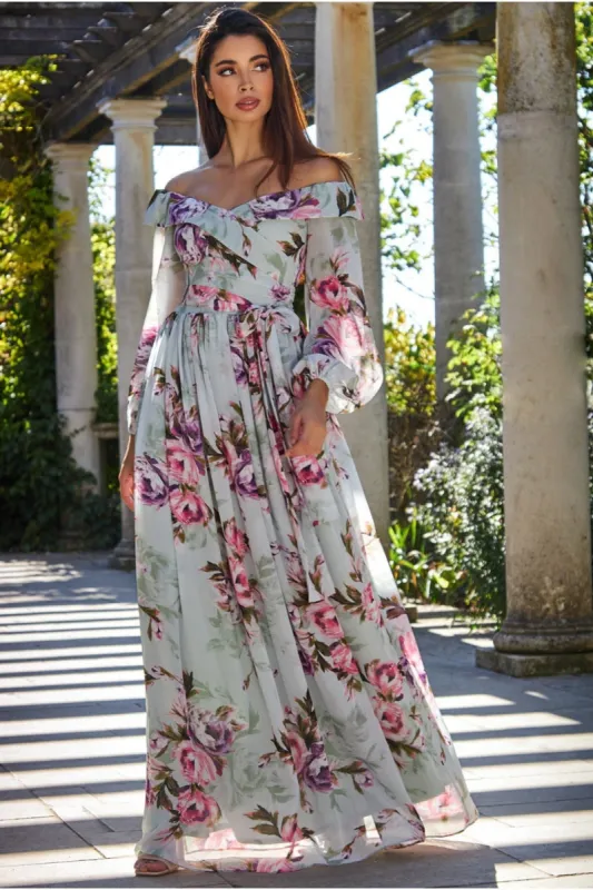 Goddiva Drop Shoulder Wrap Maxi Dress - Sage Green made by Goddiva