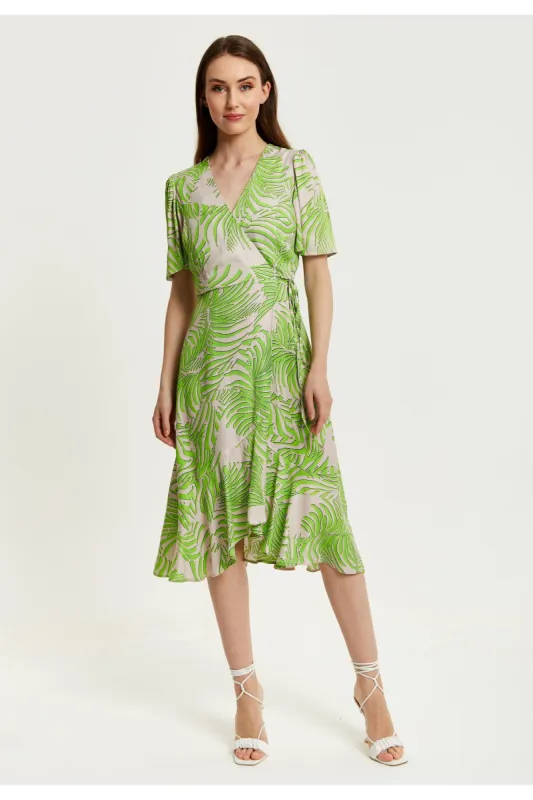 Liquorish Tropical Print Midi Wrap Dress sold by Goddiva