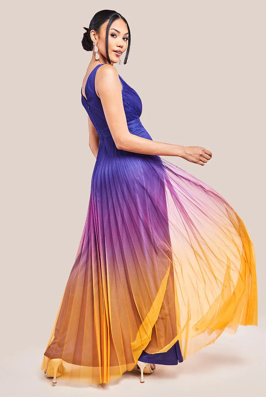 Sleeveless Ombre Pleated Maxi Dress - Navy Ombre by Goddiva sold by Goddiva product image thumbnail 3