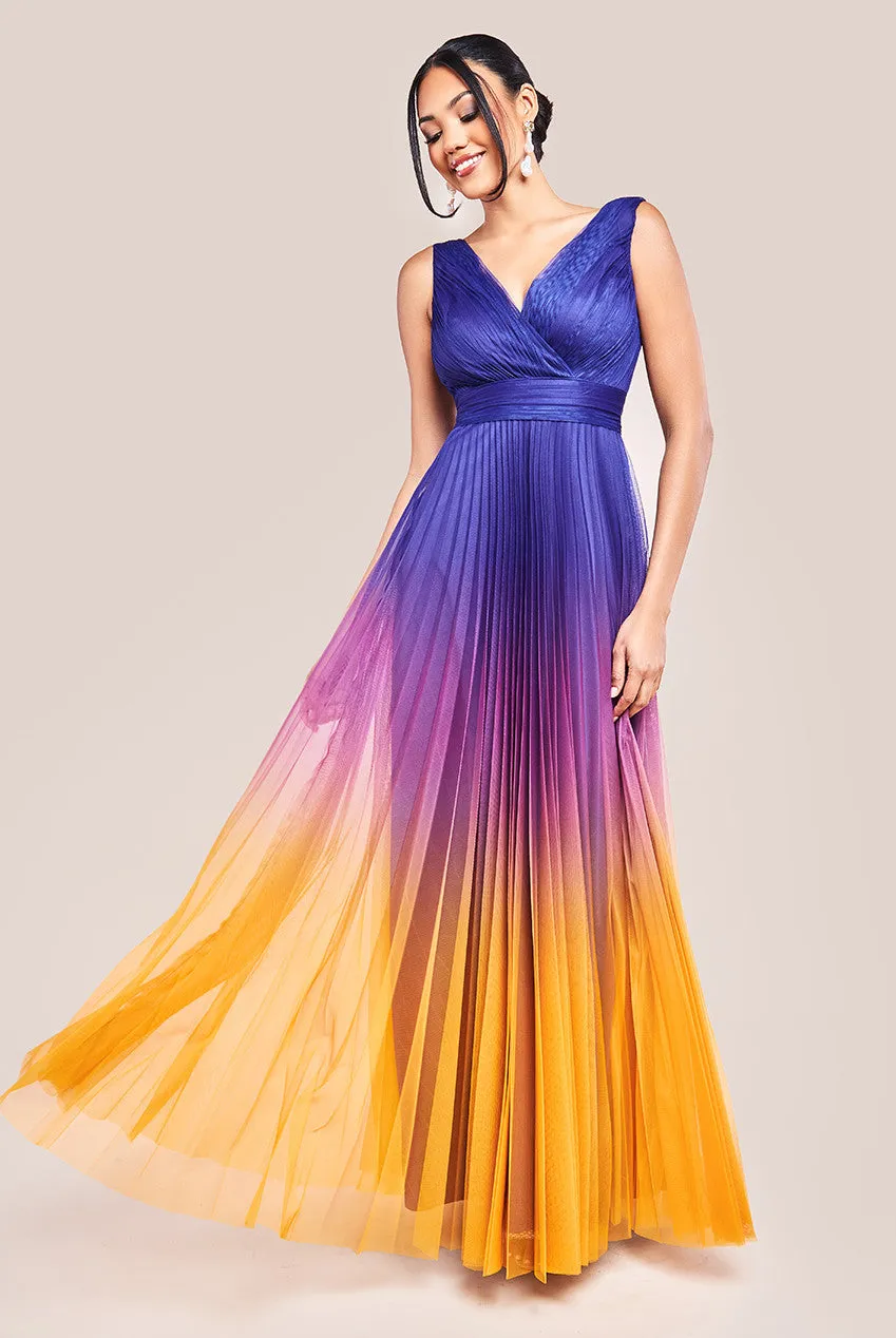 Sleeveless Ombre Pleated Maxi Dress - Navy Ombre by Goddiva sold by Goddiva product image thumbnail 2