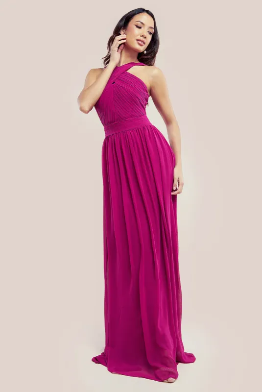 Goddiva Halter Neck Chiffon Maxi Dress - Magenta sold by Goddiva