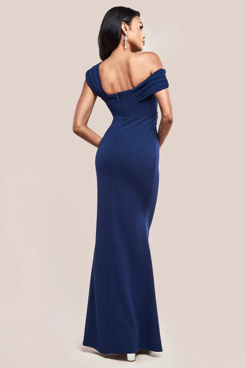 Goddiva One Shoulder Scuba Maxi Dress - Navy sold by Goddiva product image thumbnail 2