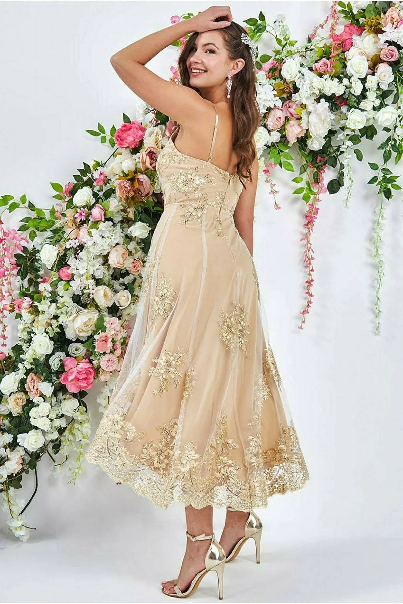 High Low Scalloped Midi Dress - Gold by Goddiva sold by Goddiva product image thumbnail 2