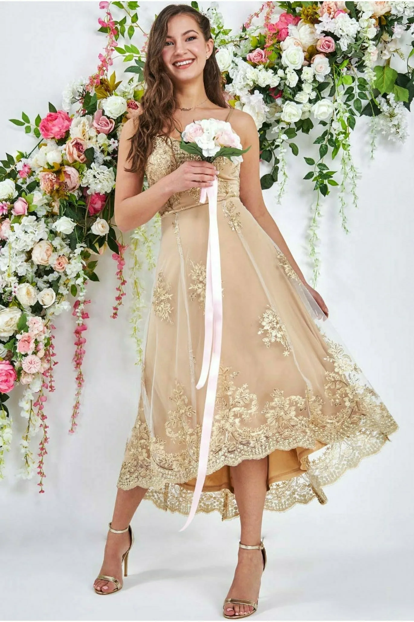 High Low Scalloped Midi Dress - Gold by Goddiva sold by Goddiva product image thumbnail 3