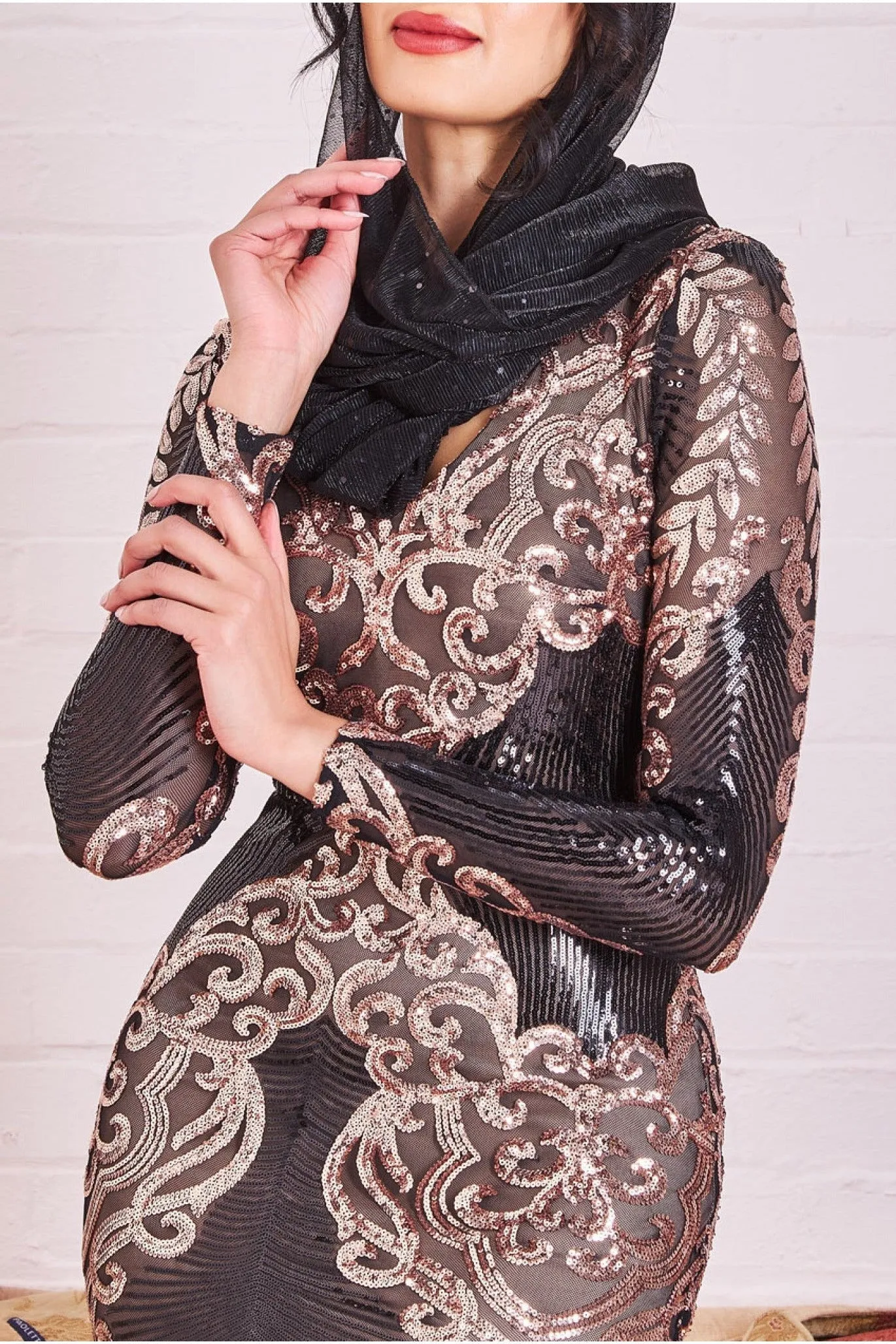 Modesty Contrast Sequin Maxi Dress - Champagne by Goddiva sold by Goddiva product image thumbnail 3