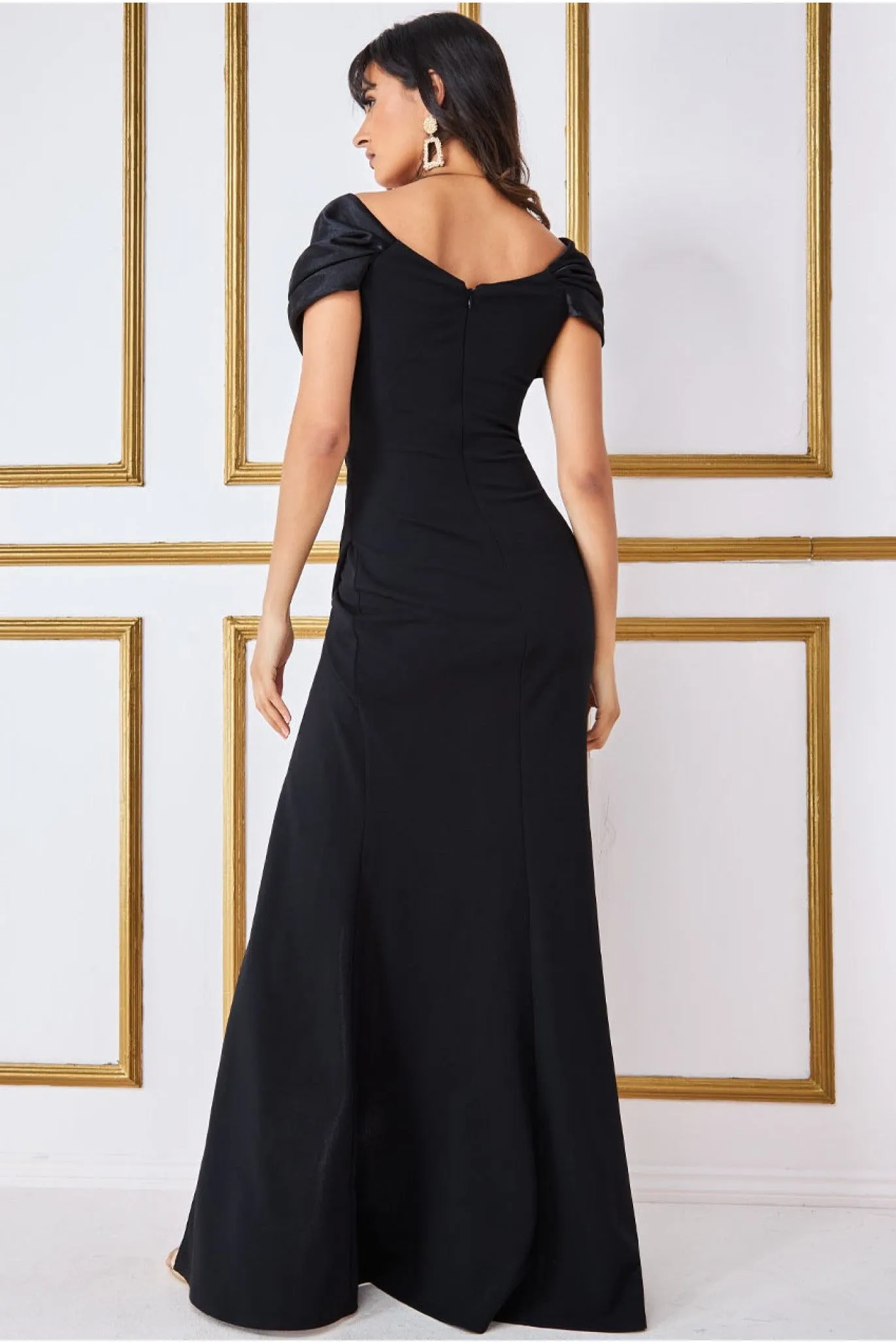 Goddiva Satin & Scuba Off The Shoulder Maxi Dress - Black sold by Goddiva product image thumbnail 2