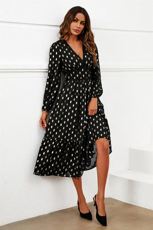 Lace Trim Foil Long Sleeve Maxi Dress In Black by FS Collection sold by Goddiva