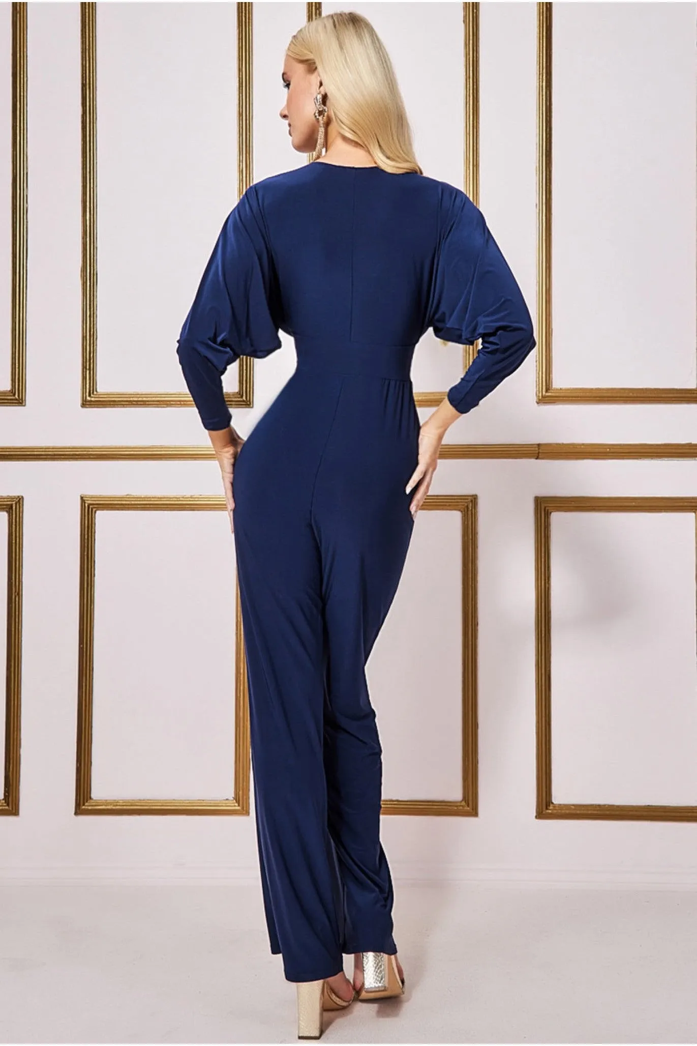 Goddiva Plunging V-neck Jumpsuit - Navy sold by Goddiva product image thumbnail 2